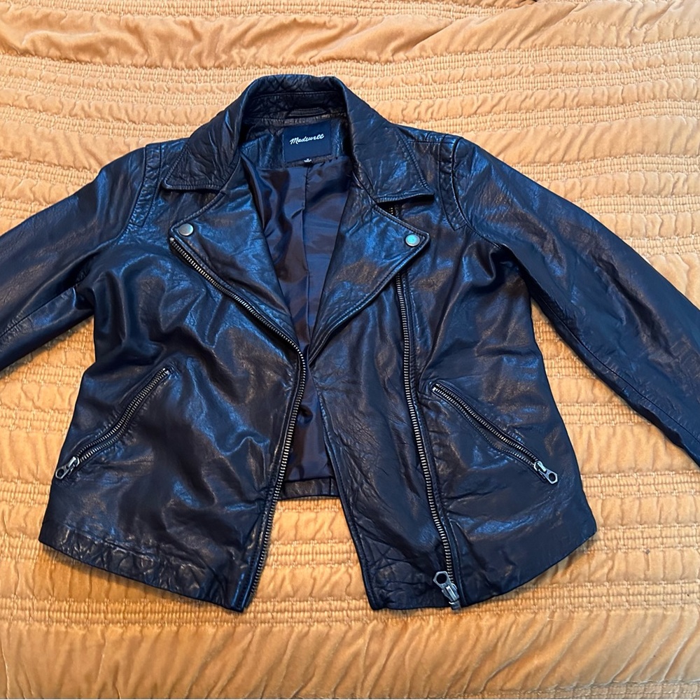 Madewell Washed Leather Motorcycle Jacket : Brass Hardware edition size Medium